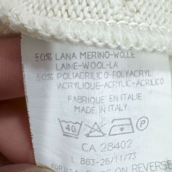 Vintage Gispa Cardigan Women Medium Cream Textured Merino Wool Blend Draped Open - Picture 5 of 9